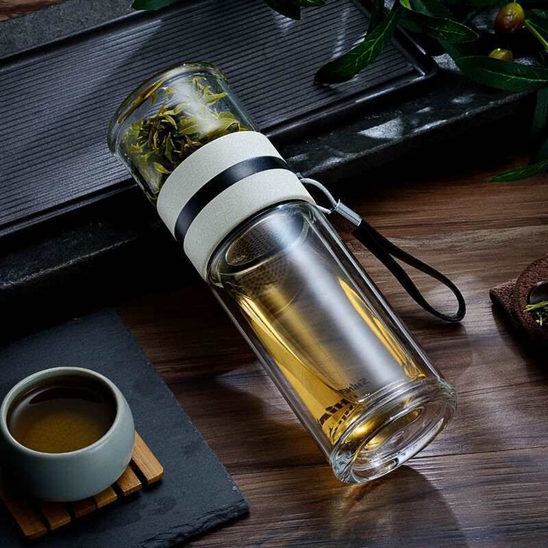 雄泰(SHINETIME)双层玻璃杯茶水分离泡茶杯过滤杯240ML