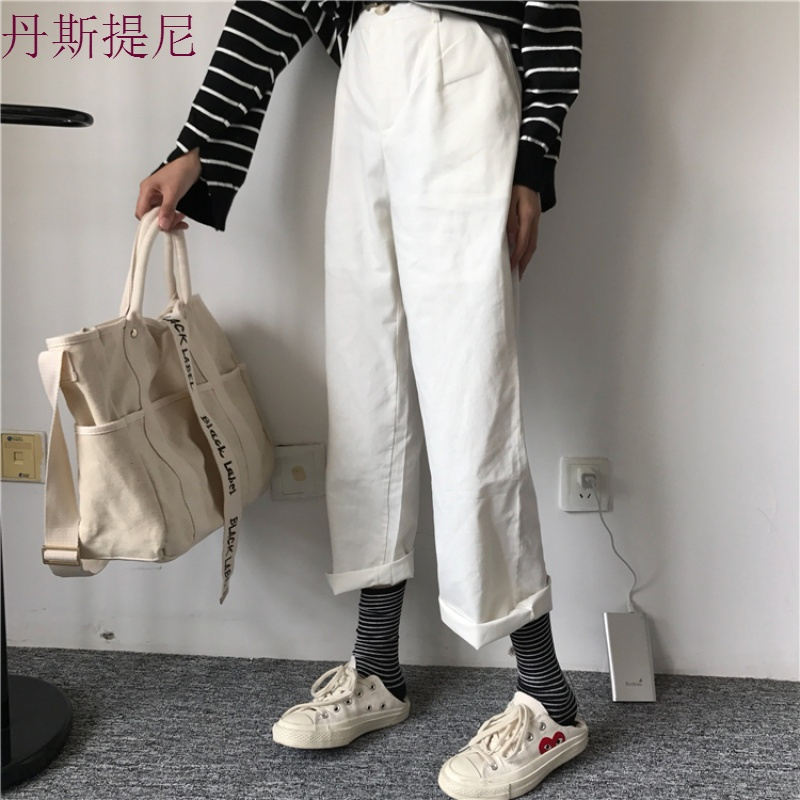 秋装女装韩版宽松百搭休闲裤显瘦阔腿裤九分裤学生高腰直筒裤长裤
