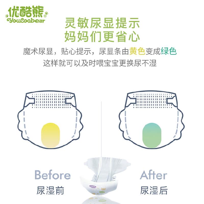 优酷熊乐享宝宝纸尿裤M50片(5kg-8kg)中码经济装新生儿用品男女通用婴儿尿不湿S L XL XXL超薄透气 加尿显图片