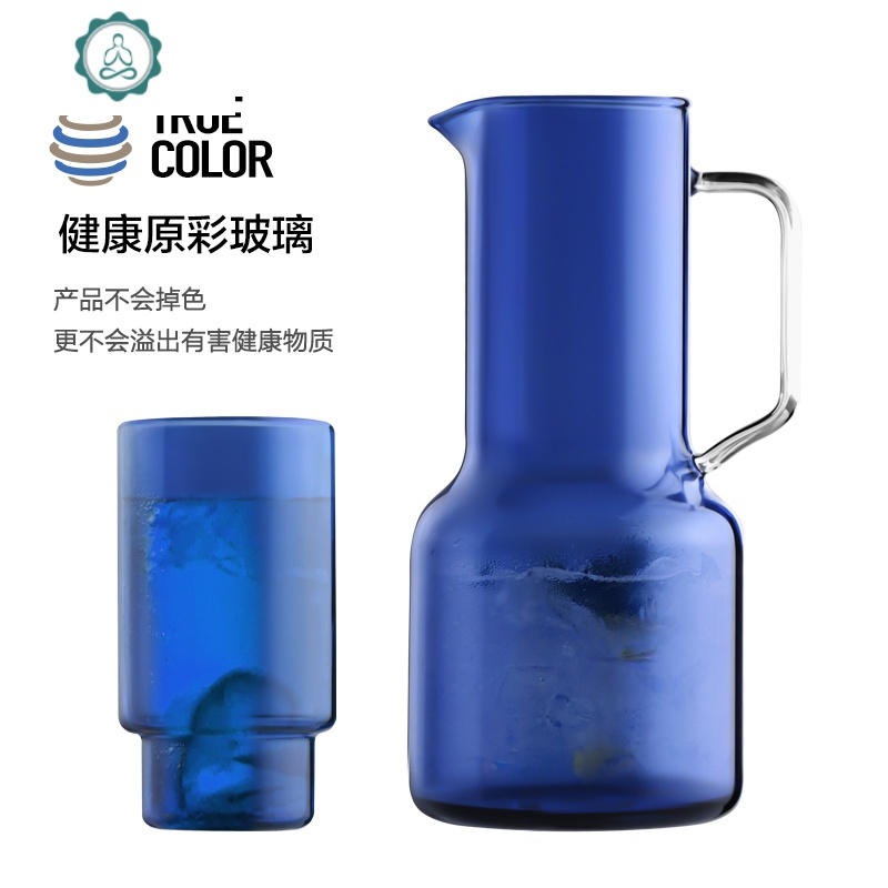 北欧凉水壶日式大容量开水杯彩色创意手工透明玻璃冷水壶 封后 琥珀色水杯350(单只)