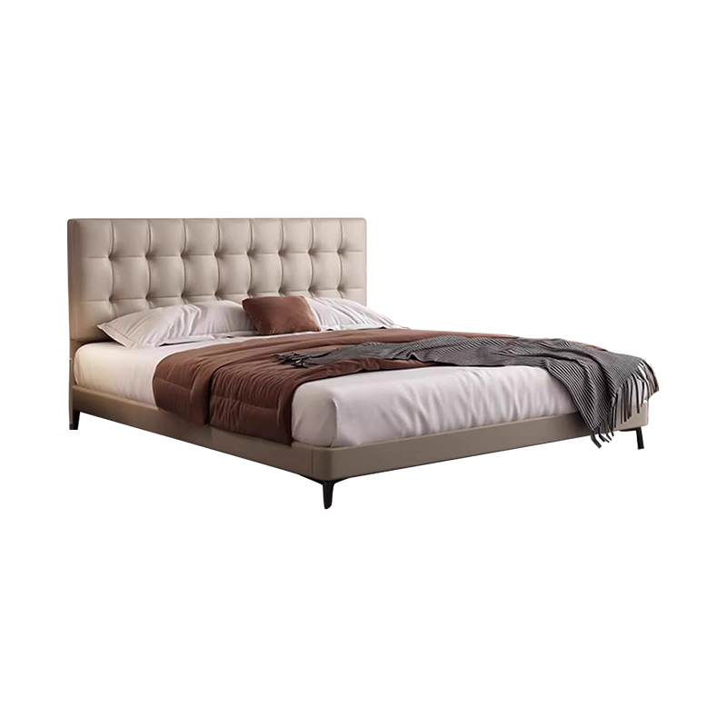 极窄系列头层牛皮床主卧次卧双人大床实木真皮极简婚床 1.8*2.0米【悬浮床】 环保椰棕床垫-【偏硬睡感】+1柜