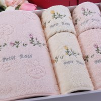 金号浴巾毛巾方巾喜庆礼盒多件套装 纯棉吸水毛浴巾 素色绣花图案送手提袋 红+黄-银盒手提 150*73cm