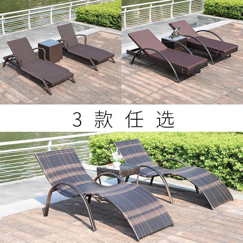 户外躺床庭院编织躺椅防水防晒泳池沙滩椅休闲花园室外藤椅沙发床_202 C款躺床*1【不含垫】