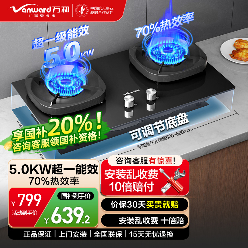 万和燃气灶天然气5.0KW双眼灶具台嵌两用煤气灶G6-L50-12T