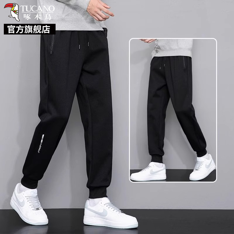啄木鸟运动休闲裤男士2025年新款夏季薄款宽松束脚卫裤黑色裤2新高清大图