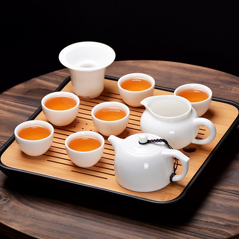 鼎亨德化白瓷茶具套装礼品家用玉瓷整套茶壶简约功夫茶具杯子 6只