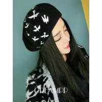 秋冬韩版街头休闲款百搭 飞鸟刺绣纯羊毛贝雷帽 画家女帽送女朋友老婆生日礼物
