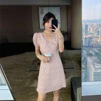 [2.5折价73元]唐狮夏季连衣裙女韩版碎花V领泡泡袖连衣裙森系小清新潮