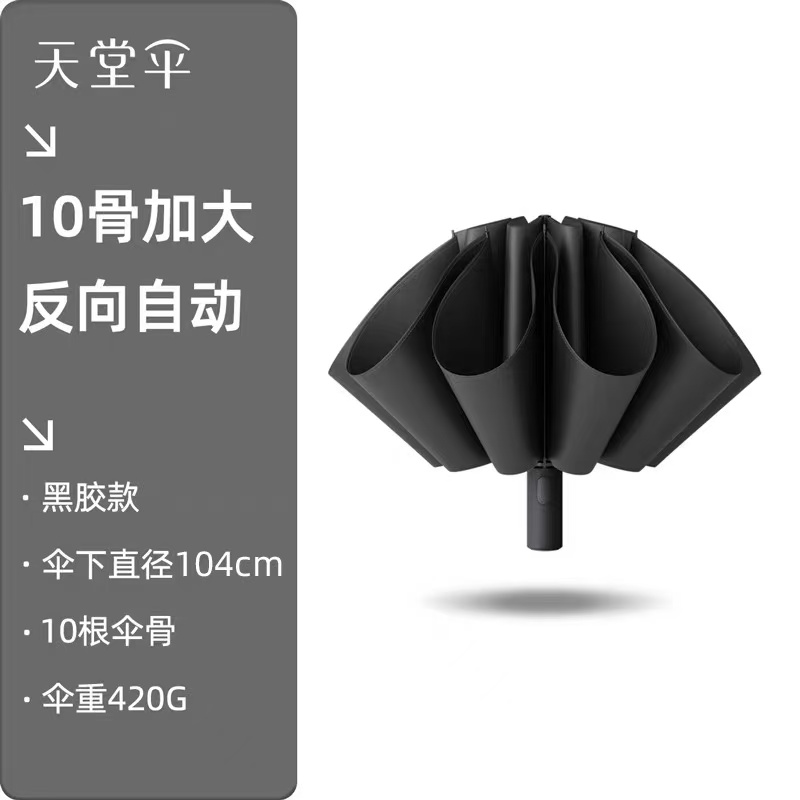 天堂 全自动阳伞三折 防晒防紫外线便携折叠反向晴女男 黑色JL高清大图