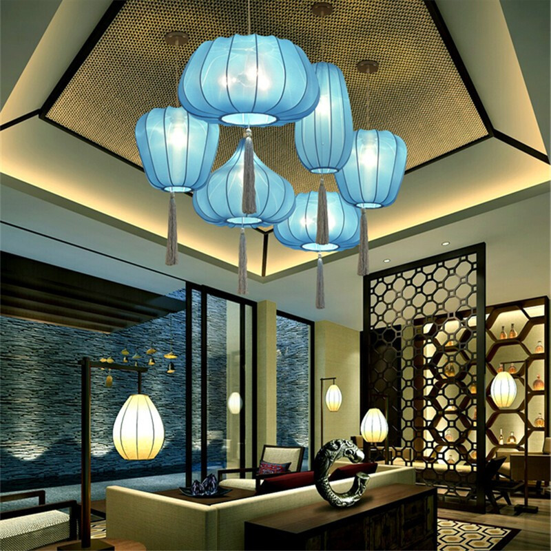 澳松 新中式小吊灯中国风火锅店餐厅饭店包厢禅意阳台复古布艺灯笼仿古风灯具