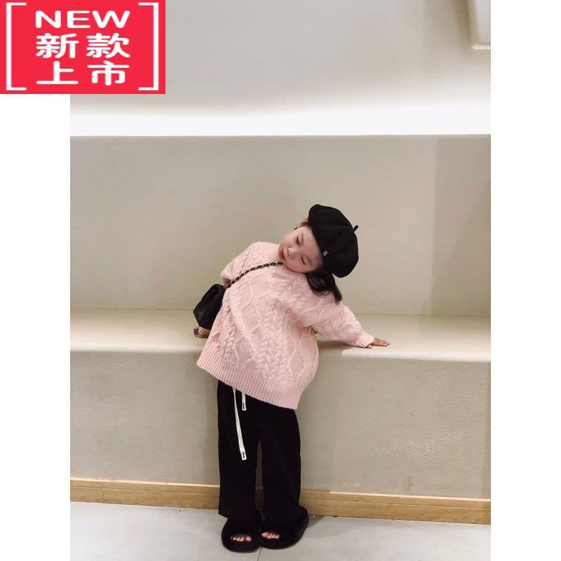 可莉允恬恬很甜 2022新款女童冬季慵懒风时髦麻花百搭套头毛衣图片