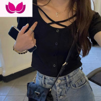 七斓甜辣妹短款t恤女夏季小个子高腰露脐潮ins短袖设计感纯欲风上衣服 2XL 黑色