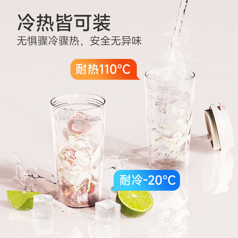 格沵 塑料吸管杯铃兰系列闪耀水杯 GE-CK24SS-S64 芽绿 520ml高清大图