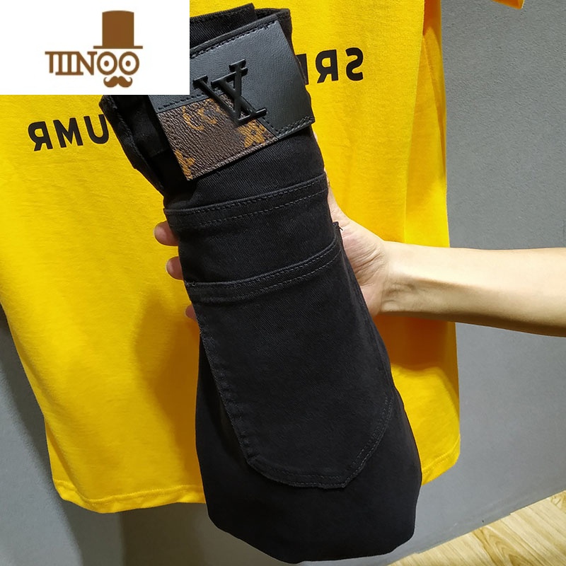 YANXU潮牌欧货男士牛仔裤2023新款高端轻奢弹力修身小脚裤网红同款九分高清大图