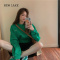 NEW LAKE美式绿色高腰短款卫衣女收腰宽松圆领上衣春薄款加绒2024新款