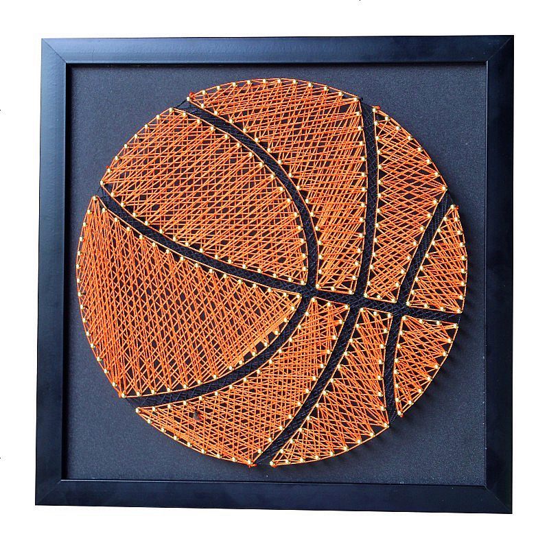 足球篮球钉子绕线画材料包或成品学生手工课装饰画缠绕画3030篮球纯黑