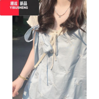 YIBUSHENG小个子连衣裙季一整套蓝色蝴蝶结刺绣宽松甜美背心吊带娃娃短美 M建议100-112斤 蓝色蝴蝶结短裙原版面料现货