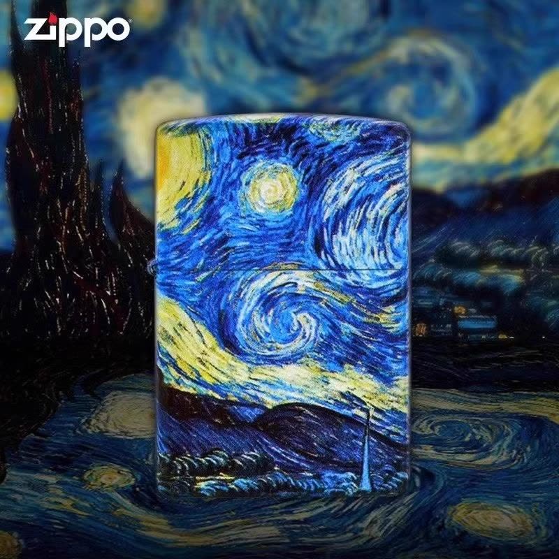 zippo打火机官方正品梵高星空彩绘男士正版专用燃油防风火机送礼男友