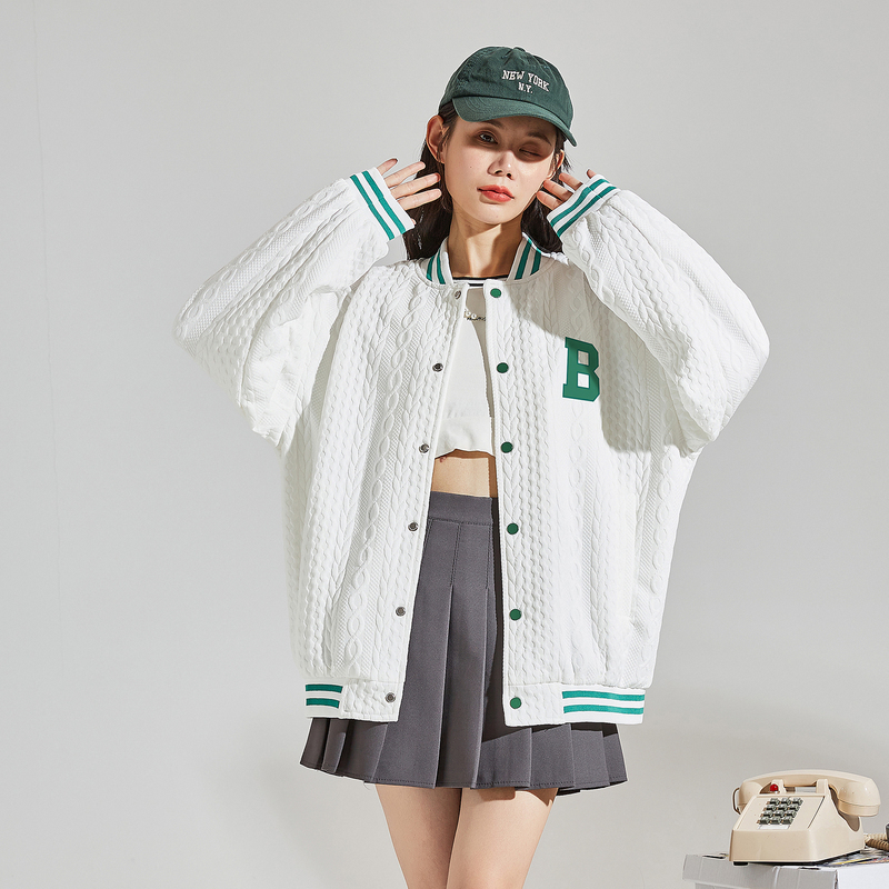 [1.5折价103元]唐狮春秋新款外套女时尚百搭春季新款设计感白色休闲棒球服潮