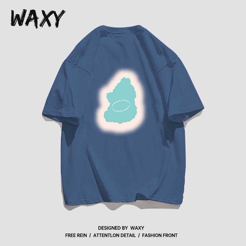 WAXY纯棉短袖T恤女学生宽松港风休闲百搭韩版简约设计感小众上衣