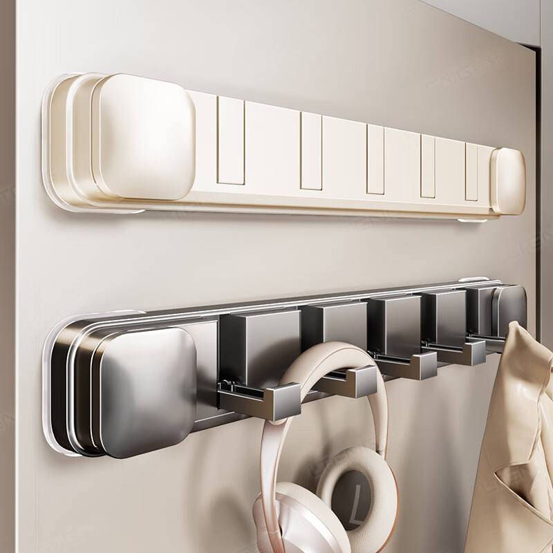 丽佳邦挂钩置物架枪灰吸盘隐形折叠排钩5钩高清大图