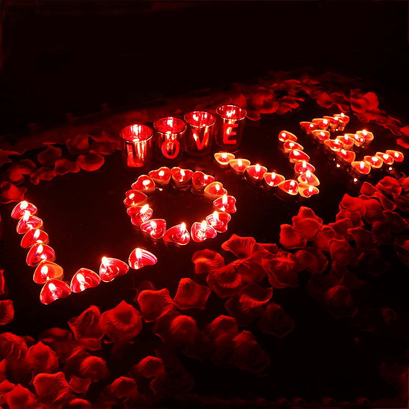 love杯子爱心形蜡烛花瓣套装求婚浪漫表白七夕情人节惊喜烛光晚餐
