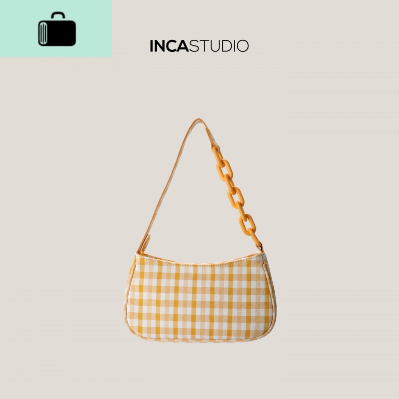 腋下包女法棍包格子链条包bm帆布小包ins韩版2020新款网红潮NEWLAKE高清大图