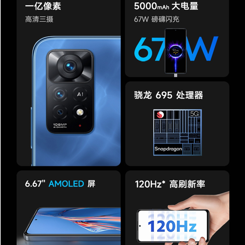 [原封]小米Redmi Note11E Pro 8GB+128GB 神秘黑境 全网通5G 120Hz高刷屏 1亿像素 67W快充手机 Note 11 E Pro