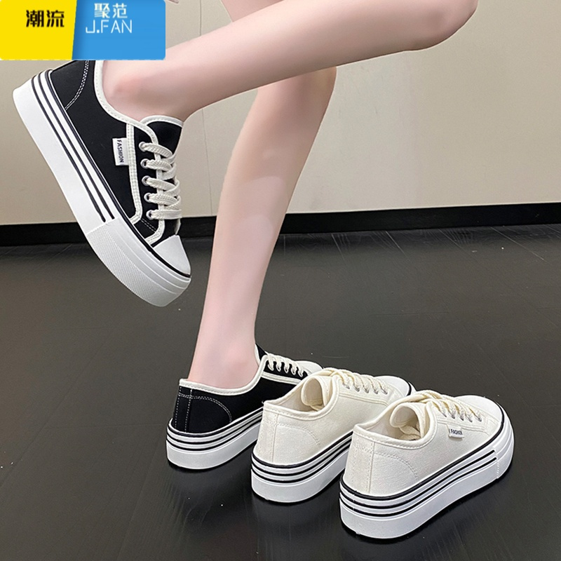 聚范夏季超火厚底帆布鞋女款2023新款夏款小众休闲板鞋布鞋球鞋小白鞋