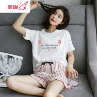 睡衣女夏季薄款短袖两件套装韩版宽松胖mm学生夏天服 费琳