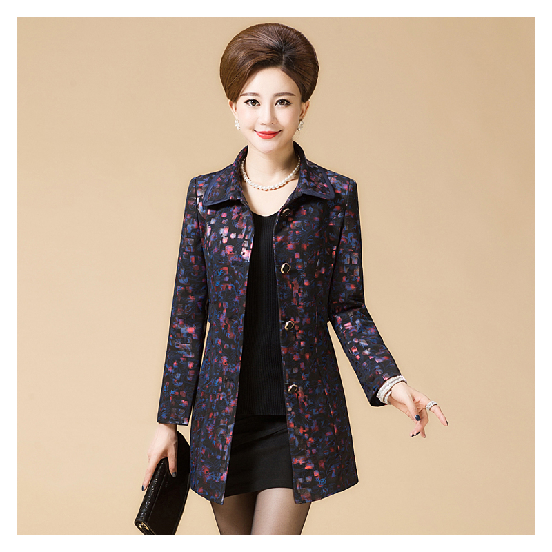 艳如飞中老年女式风衣时尚妈妈装春秋装中长款修身外套大码女装上衣女