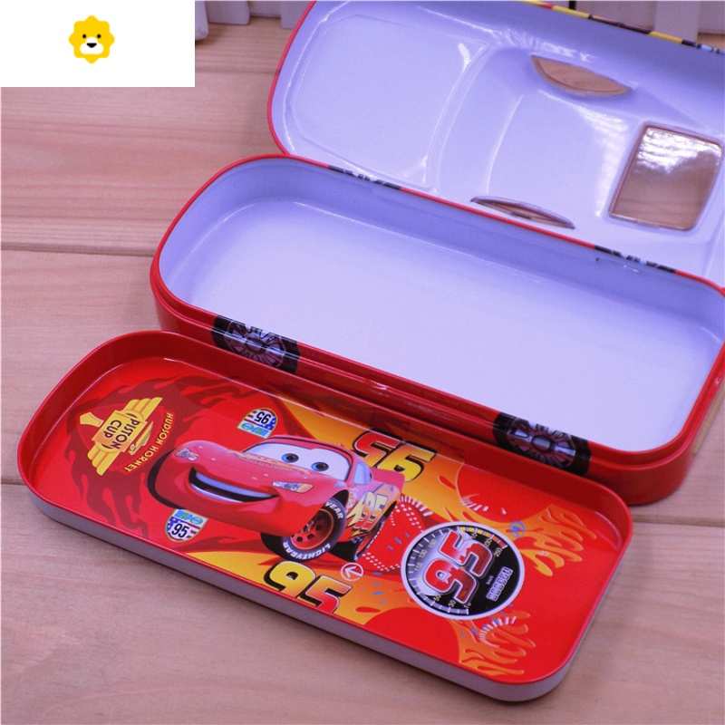 喻娄幼儿园造型汽车文具盒儿童男孩闪电小学生双层铁铅笔盒