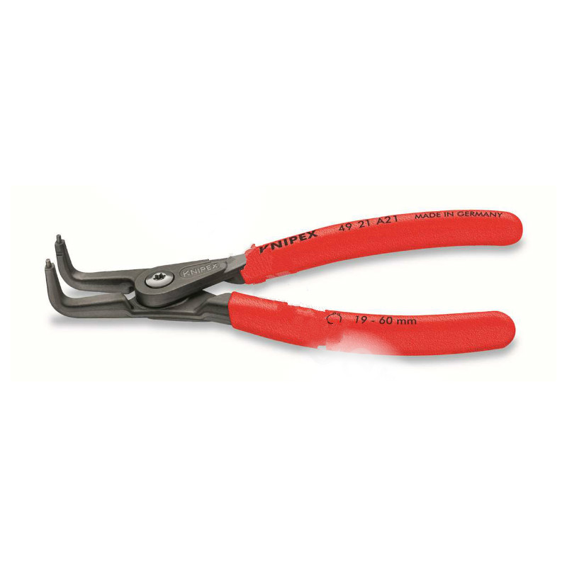 凯尼派克 KNIPEX 49 21 A21精密外卡簧钳(弯嘴,灰色,磷酸盐处理,防滑塑料套柄)19-60mm