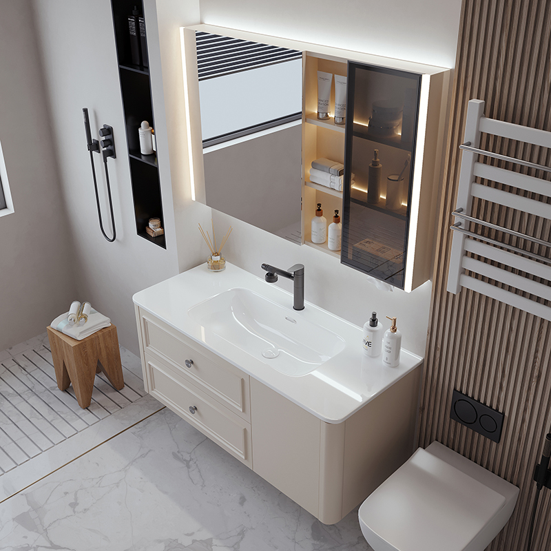 汉德斯科卫浴柜浴室柜组合实木智能镜柜一体陶瓷盆柜洗脸盆柜高清大图
