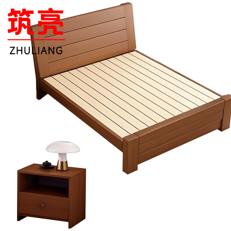 筑亮 床 120cm胡桃色+床头柜 套高清大图