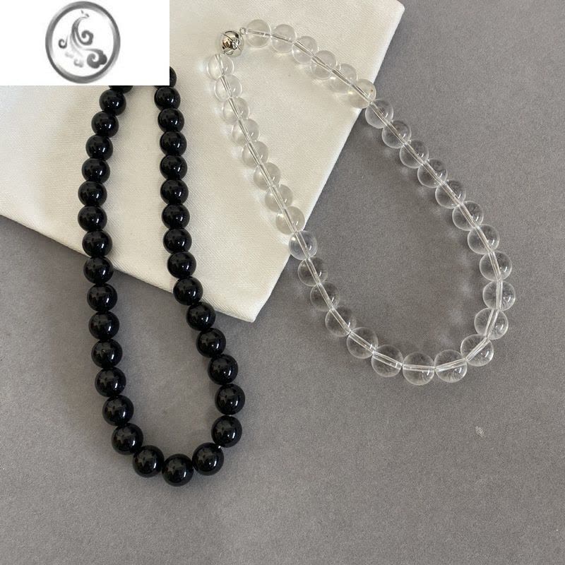 JiMi透明银白水晶项链女磁吸扣锁骨链高级轻奢小众设计新款黑玛瑙图片