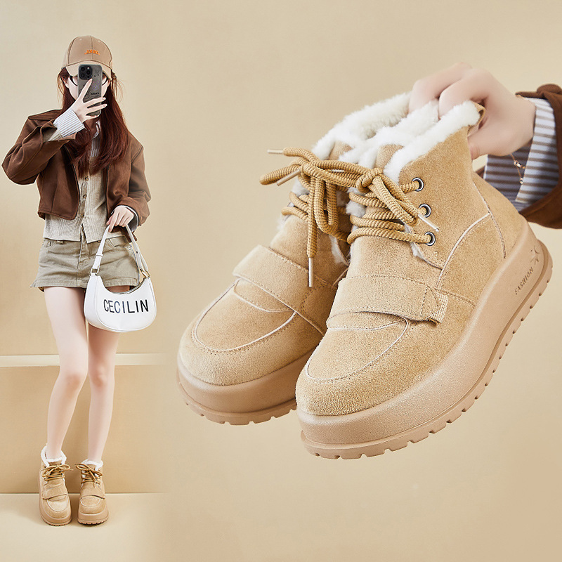 加绒高帮雪地靴女冬季新款学生ins韩版保暖休闲厚底增高