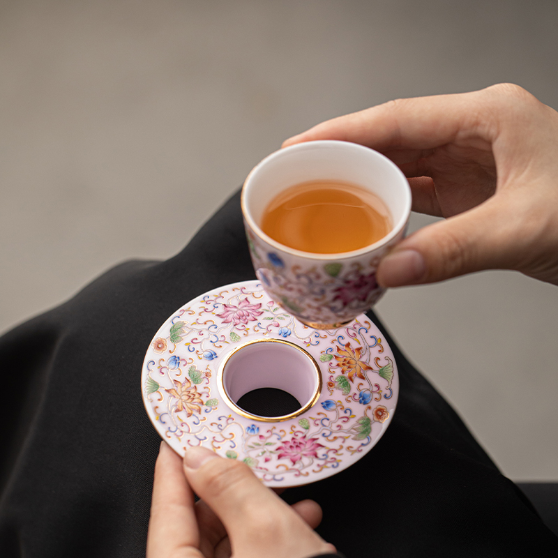 苏氏陶瓷(SUSHI CERAMICS)珐琅彩宫廷风陶瓷个人茶杯茶托礼盒伴手礼(粉)