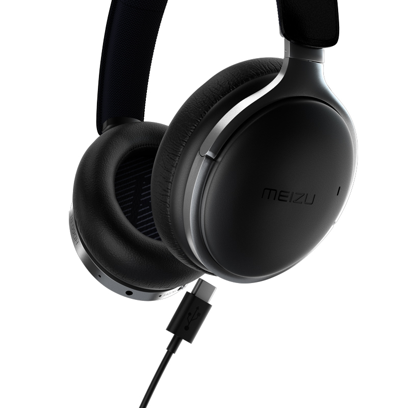 魅族hd60头戴式蓝牙耳机生物振膜触控操作typec充电蓝牙50雾银黑