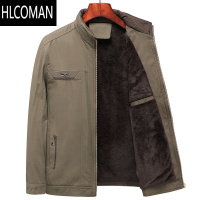 HLCOMAN中老年人男装立领加绒加厚夹克衫爸爸装外套中年男士棉加 190150到165斤穿 深卡其色加绒加厚款