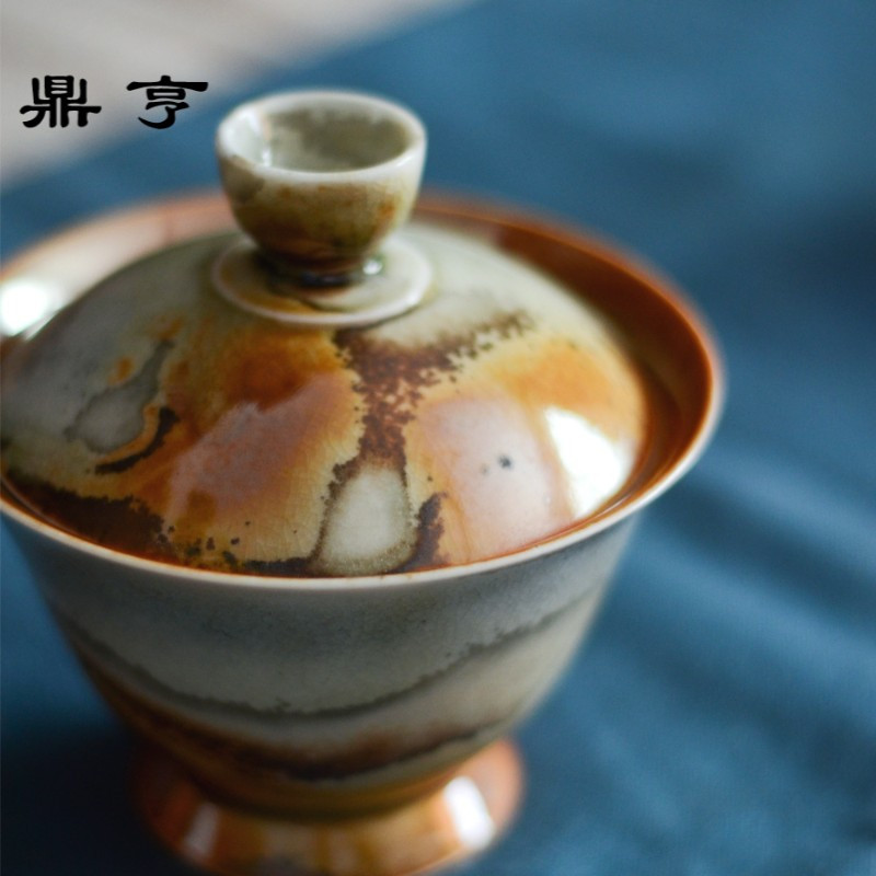 鼎亨高品质纯手工盖碗茶杯景德镇白瓷柴烧色功夫茶具茶碗薄胎三才
