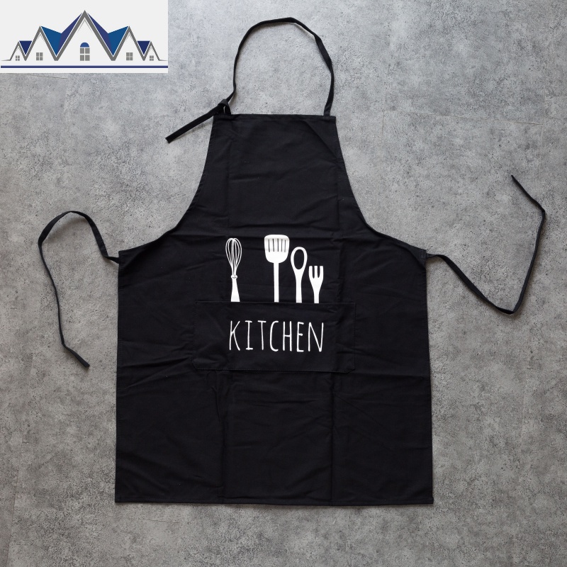 风尚 北欧餐具图案围裙简约棉厨房做饭围裙家居无袖工作服 三维工匠 黑色
