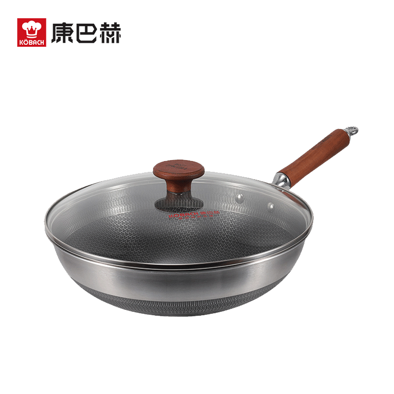 康巴赫(KBH)316L双面屏红木款不锈钢不粘锅炒锅炒菜锅 送刀铲勺三件套[刀具管制地区,赠品刀更换油壶]高清大图