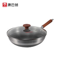 康巴赫(KBH)316L双面屏红木款不锈钢不粘锅炒锅炒菜锅 送刀铲勺三件套[刀具管制地区,赠品刀更换油壶]