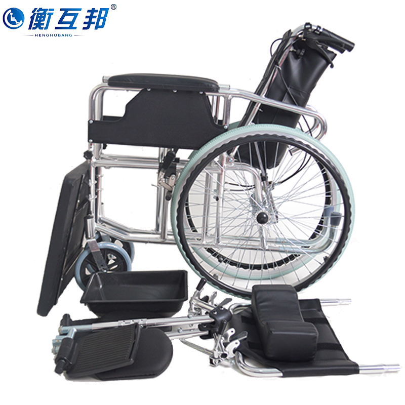轮椅可全躺铝合金代步便携轮椅车带坐便折叠轻便老人手推车高清大图