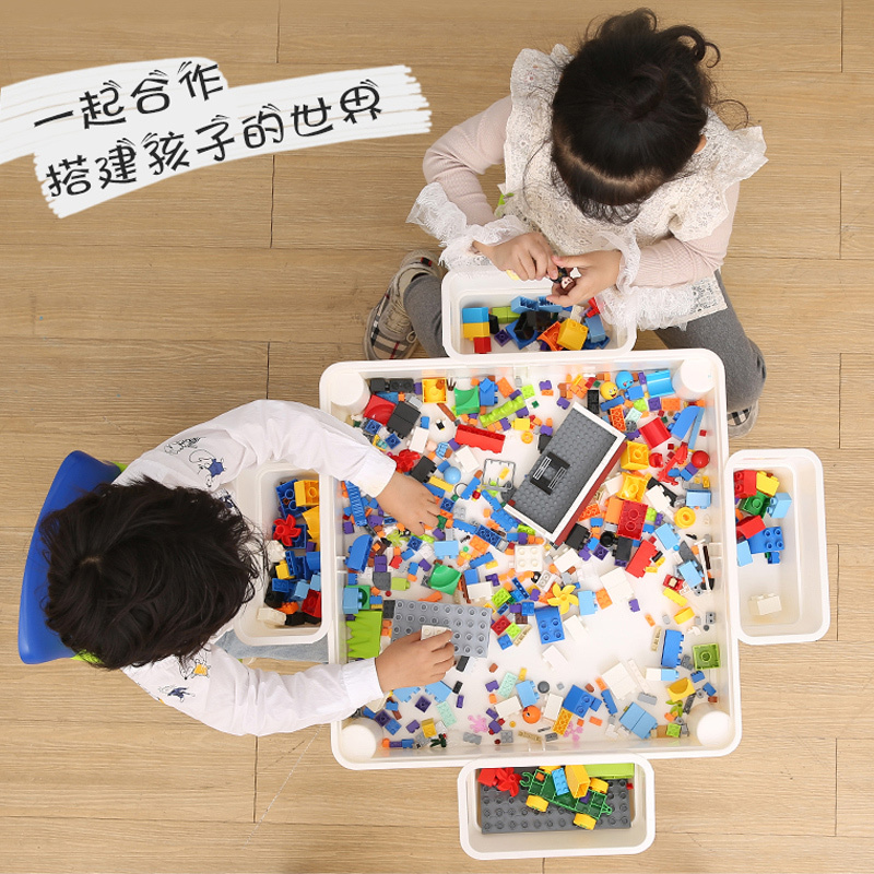聪乐美儿童兼容乐高积木桌子拼装多功能益智游戏1宝宝2玩具台3男大小粒桌+2椅+245大粒梦幻游乐场4桶送1350小颗粒