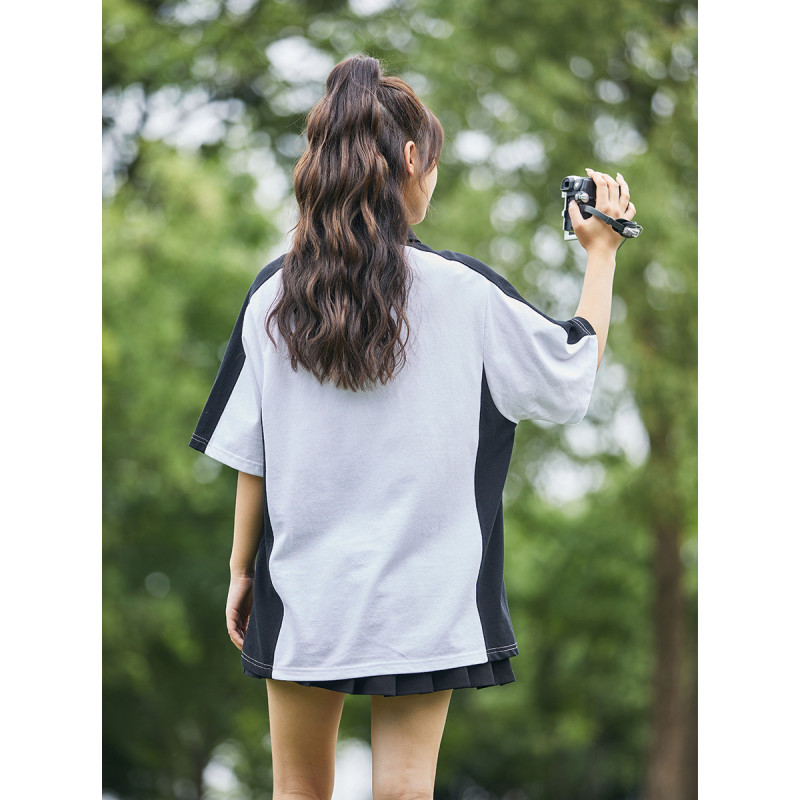 [2.5折价74元]唐狮夏季女袖子拼接撞色短袖polo衫显瘦百搭韩系休闲潮流