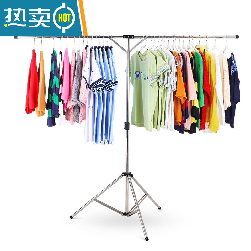 敬平不锈钢简易晾衣架落地阳台折叠伸缩室内户外旅行摆摊单杆挂衣服架 125固定长度款(含手提袋)高清大图