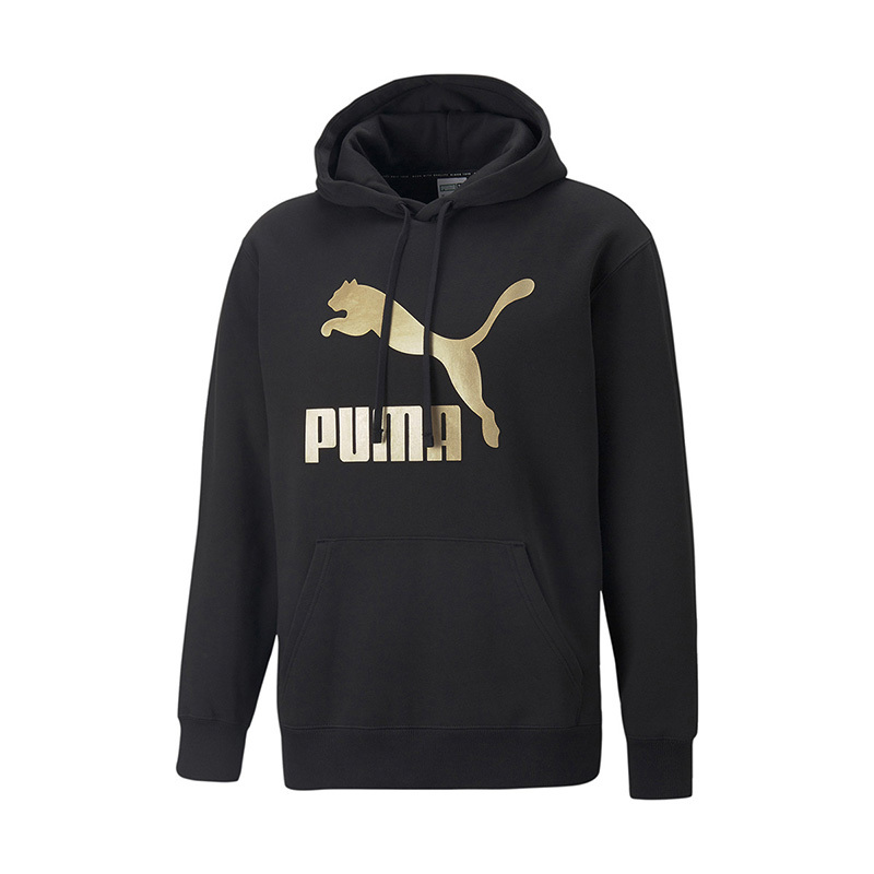 pumalogo图案印花长袖连帽套头卫衣男款黑色53767801