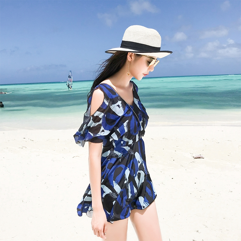 古达泳衣女连体保守裙式泳装大码泡温泉馆夏分